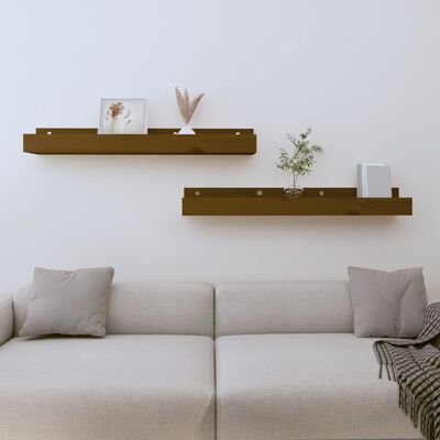 vidaXL Wall Shelves 2 pcs Honey Brown 80x12x9 cm Solid Wood Pine