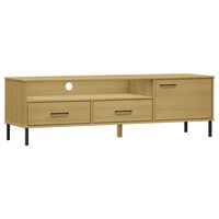 vidaXL TV Cabinet with Metal Legs Brown Solid Wood Pine OSLO