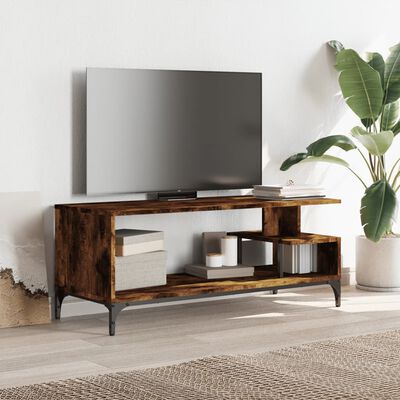 vidaXL TV Cabinet Smoked Oak 102x40x41 cm Engineered Wood and Powder-coated Steel