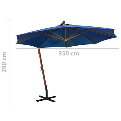 vidaXL Hanging Garden Parasol with Pole Azure Blue 3.5x2.9 m Solid Fir Wood