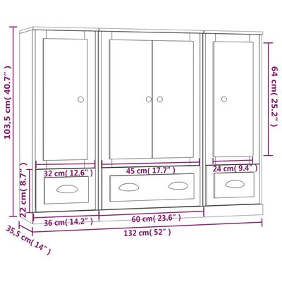 vidaXL Highboards 3 pcs White Engineered Wood