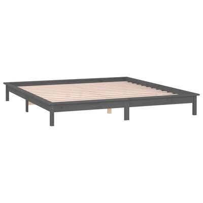 vidaXL LED Bed Frame without Mattress Grey 180x200 cm Super King Solid Wood