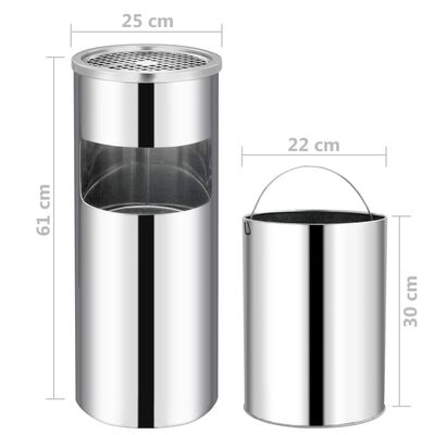 vidaXL Ashtray Dustbin Hotel 30 L Stainless Steel