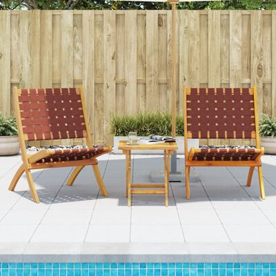 vidaXL Folding Garden Chairs 2 pcs Red Solid Wood Acacia and Fabric