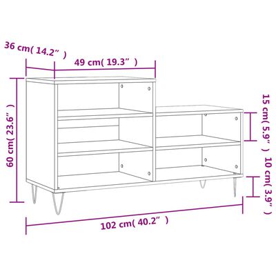 vidaXL Shoe Cabinet Sonoma Oak 102x36x60 cm Engineered Wood