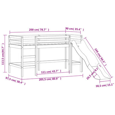 vidaXL Kids' Loft Bed with Tower without Mattress White&Black 90x200 cm