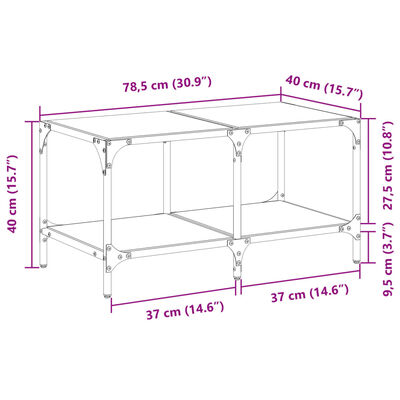 vidaXL Coffee Table with Transparent Glass Top 78.5x40x40 cm Steel