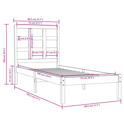 vidaXL Bed Frame without Mattress 75x190 cm Small Single Solid Wood