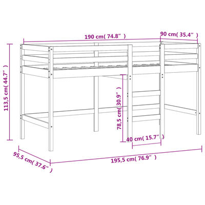 vidaXL Kids' Loft Bed without Mattress with Ladder White 90x190 cm Single