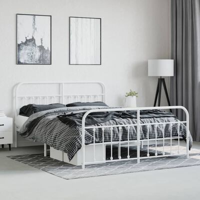 vidaXL Metal Bed Frame without Mattress with Footboard White 183x213 cm