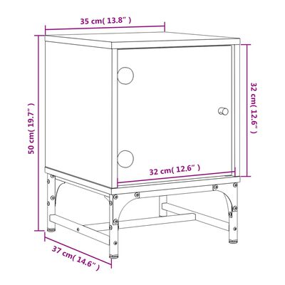 vidaXL Bedside Cabinets with Glass Doors 2 pcs Grey Sonoma 35x37x50 cm