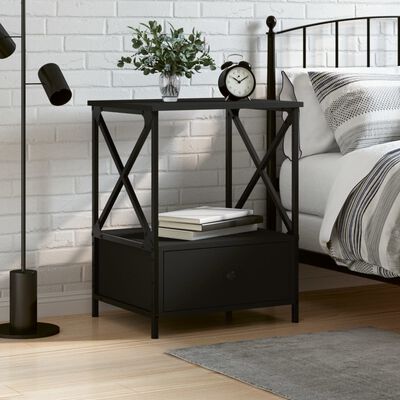 vidaXL Bedside Table Black 50x41x65 cm Engineered Wood