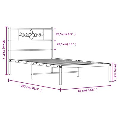 vidaXL Metal Bed Frame without Mattress with Headboard White 80x200 cm