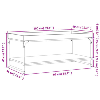 vidaXL Coffee Table Smoked Oak 100x49x45 cm Engineered Wood