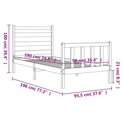 vidaXL Bed Frame without Mattress White 90x190 cm Single Solid Wood Pine