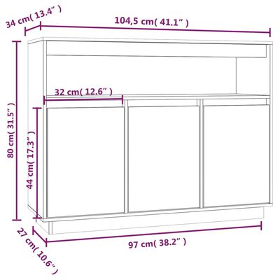 vidaXL Sideboard White 104.5x34x80 cm Solid Wood Pine