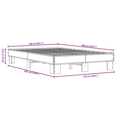 vidaXL Bed Frame without Mattress Smoked Oak 140x200 cm