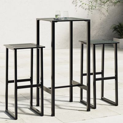 vidaXL 3 Piece Garden Bar Set Black Powder-coated Steel