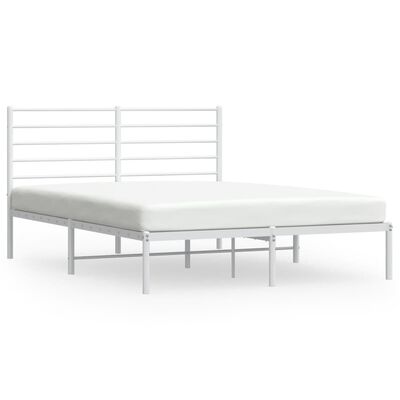 vidaXL Metal Bed Frame without Mattress with Headboard White 150x200 cm King Size