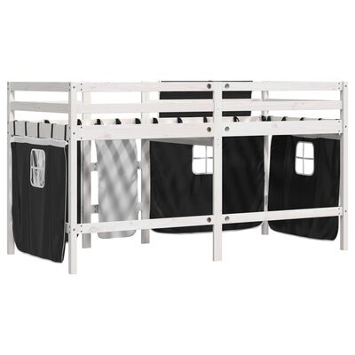 vidaXL Kids' Loft Bed with Curtains without Mattress White&Black 80x200 cm