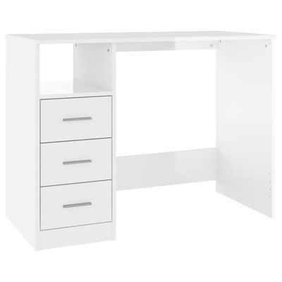 vidaXL Desk with Drawers High Gloss White 102x50x76 cm Engineered Wood