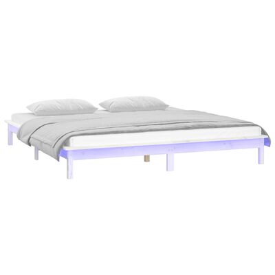 vidaXL LED Bed Frame without Mattress White 135x190 cm Double Solid Wood