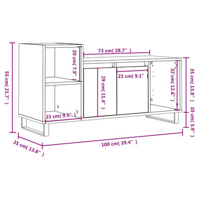 vidaXL TV Cabinet Black 100x35x55 cm Engineered Wood