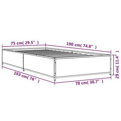 vidaXL Bed Frame without Mattress Smoked Oak 75x190 cm Small Single