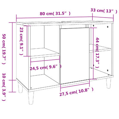 vidaXL 3 Piece Bathroom Furniture Set Smoked Oak Engineered Wood