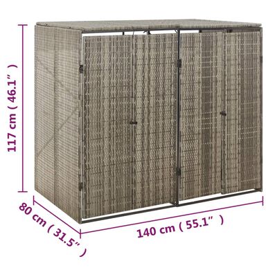 vidaXL Double Wheelie Bin Shed Grey 140x80x117 cm Poly Rattan