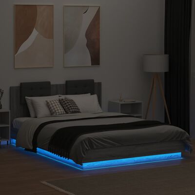 vidaXL Bed Frame with LED without Mattress Grey Sonoma 140x200 cm