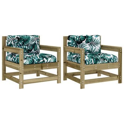 vidaXL Garden Chairs with Cushions 2 pcs Impregnated Wood Pine