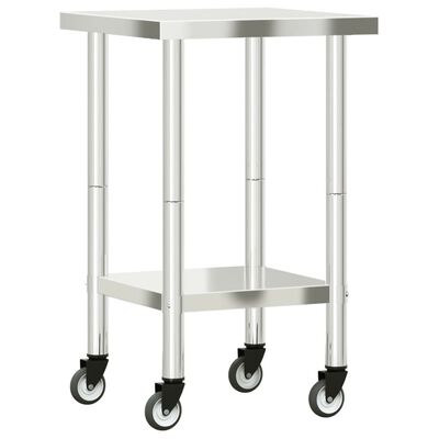 vidaXL Kitchen Work Table with Wheels 55x55x85 cm Stainless Steel