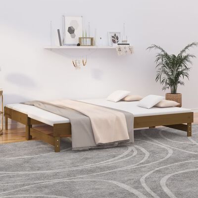 vidaXL Pull-out Day Bed without Mattress Honey Brown 2x(100x200) cm