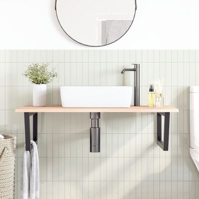 vidaXL Basin Shelf Wall Mounted Steel and Solid Wood Oak