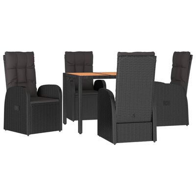 vidaXL 5 Piece Garden Dining Set Black Poly Rattan&Solid Wood Acacia