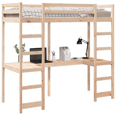 vidaXL Loft Bed Frame without Mattress 75x190 cm Small Single Solid Wood Pine