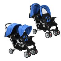 vidaXL Tandem Stroller Steel Blue and Black