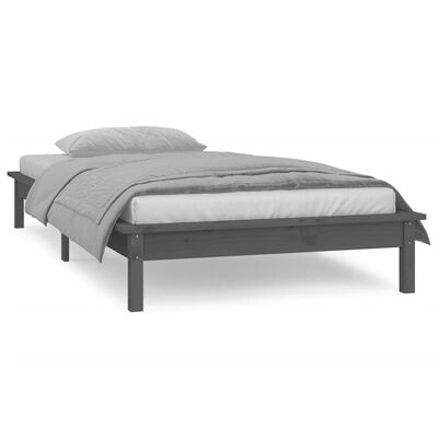 vidaXL LED Bed Frame without Mattress Grey 75x190 cm Small Single Solid Wood