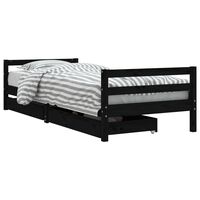 vidaXL Kids Bed Frame with Drawers Black 90x190 cm Solid Wood Pine