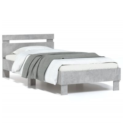 vidaXL Bed Frame without Mattress with Headboard Concrete Grey 90x190 cm Single