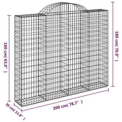 vidaXL Arched Gabion Baskets 7 pcs 200x30x160/180 cm Galvanised Iron