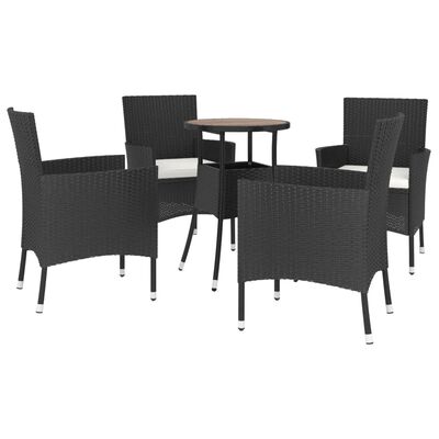 vidaXL 5 Piece Garden Bistro Set with Cushions Black Poly Rattan