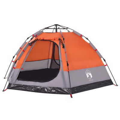 vidaXL Camping Tent Cabin 4-Person Grey and Orange Quick Release