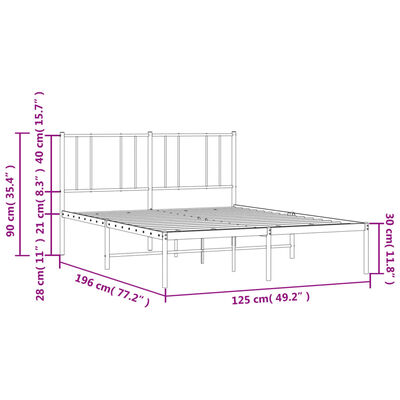 vidaXL Metal Bed Frame without Mattress with Headboard Black 120x190 cm Small Double