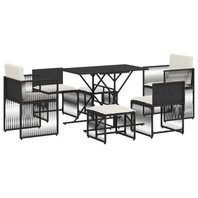 vidaXL 7 Piece Garden Dining Set with Cushions Black Poly Rattan