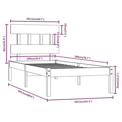 vidaXL Bed Frame without Mattress 100x200 cm Solid Wood