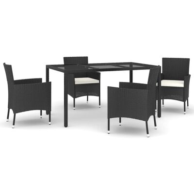 vidaXL 5 Piece Garden Dining Set with Cushions Black Poly Rattan