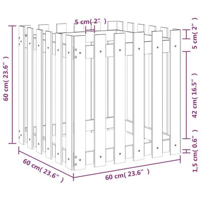 vidaXL Garden Planter with Fence Design White 60x60x60 cm Solid Wood Pine