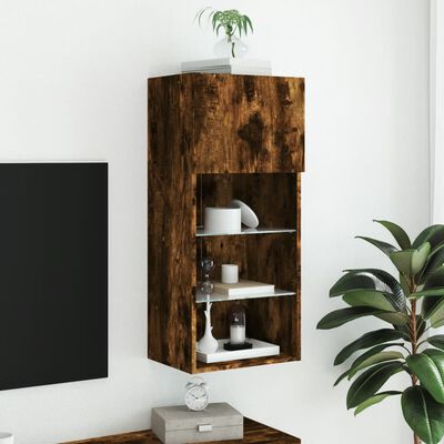 vidaXL TV Cabinet with LED Lights Smoked Oak 40.5x30x90 cm